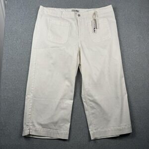 Code Bleu Pants Womens 22W White Wide Leg Crop Denim Casual Capri Plus NEW